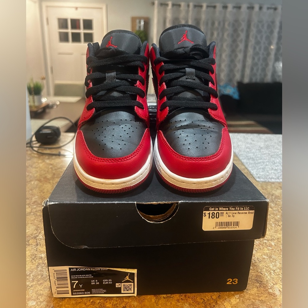 Jordan 1 Low GS Red and White Sneakers